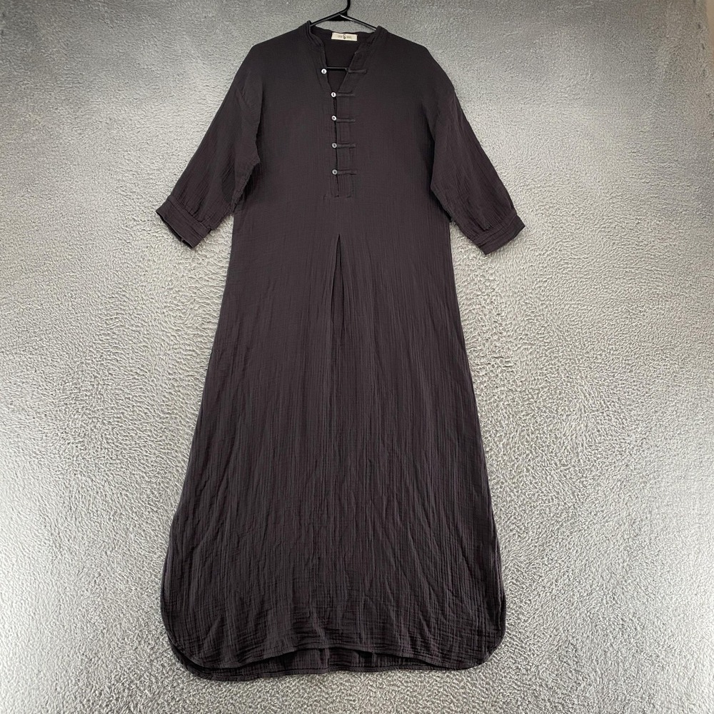 Odd Bird Maxi Dress Womens Small Gray Crinkle Oversized‎ Boho Lagenlook Kaftan